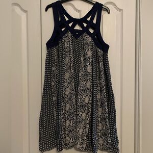 Boho Navy and White Sleeveless Mini Dress